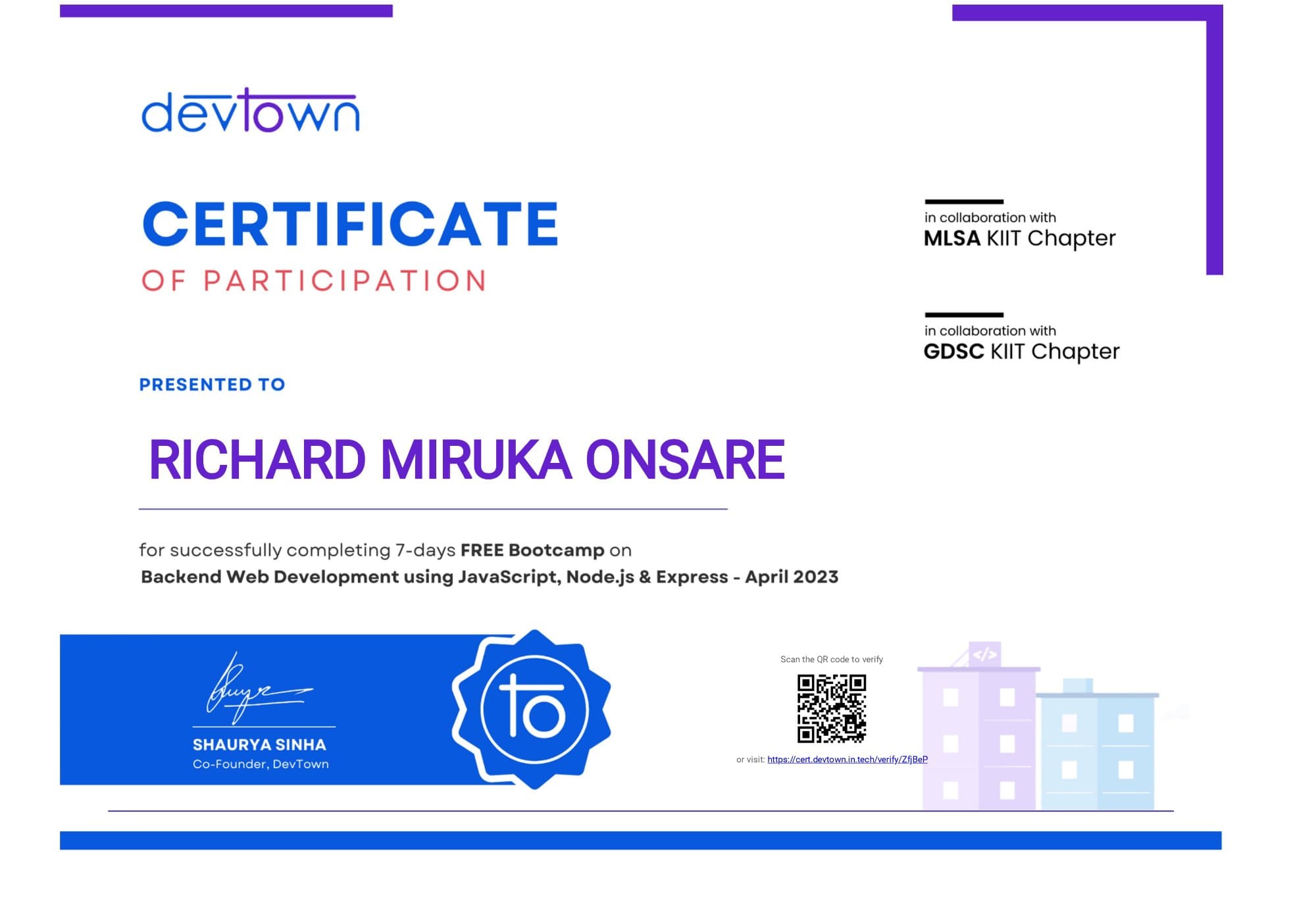 Backend Web Development — Node.js & Express certificate