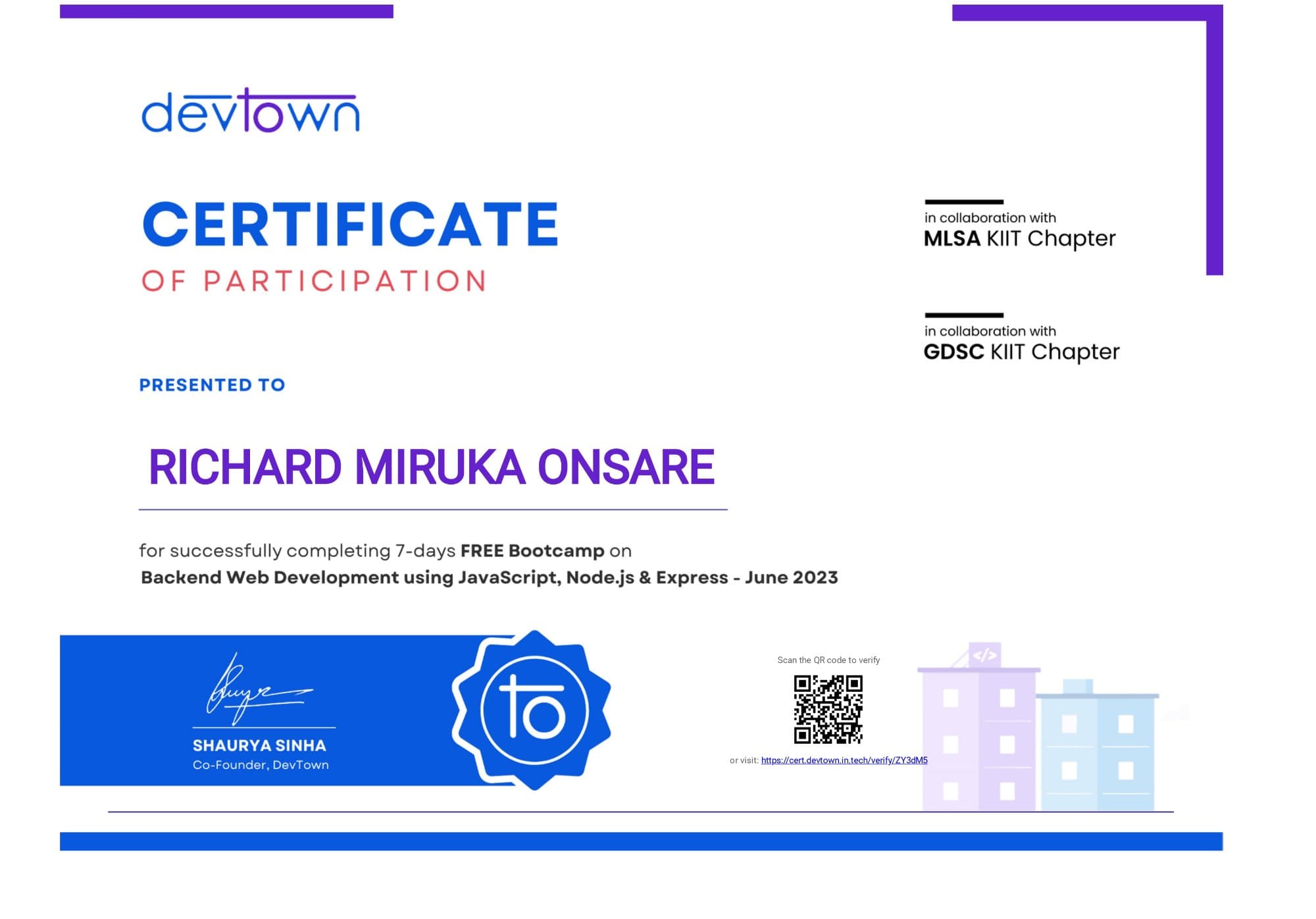 Backend Web Development — JS, Node.js & Express certificate